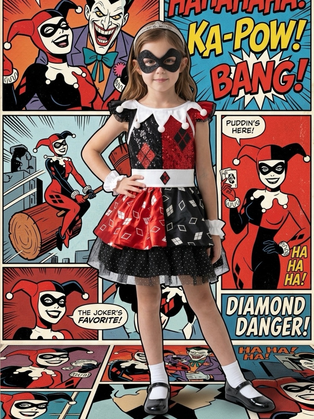 Disfraz de Harley Quinn de DC Comics para Halloween, talla S para niños